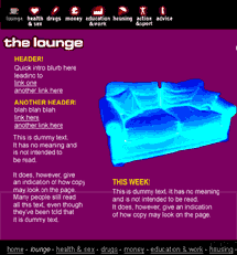 Homepage design for the 'lounge' subsection of the site