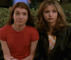 buffy and willow exchange glances.gif