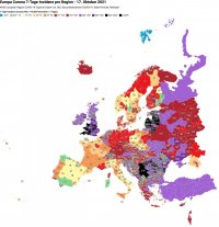 Europe coronavirus 7-day incidence rate by region, 17 Oct 2021.