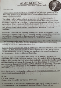 letter from Conservative councillor urging constituents to vote Lib Dem instead of promoting Raab