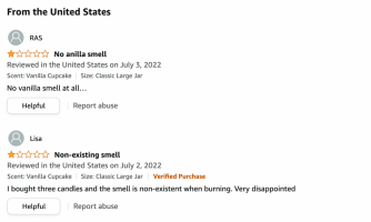 Amazon.com one-star Yankee Candle reviews.