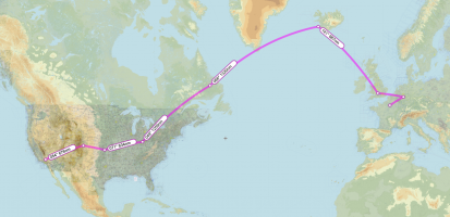 SCA NASA 905 outbound routing to the Paris Air Show, 1983.