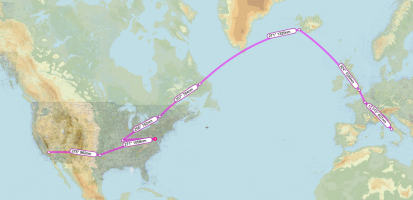 SCA NASA 905 inbound routing from the Paris Air Show, 1983.