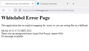 A login page for HMRC displaying an error message indicating that HMRC haven't provided an error message for this error