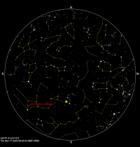 Artemis I/Orion sky chart (17 Nov 2022; yellow circle indicates position of lunar disc in Leo).