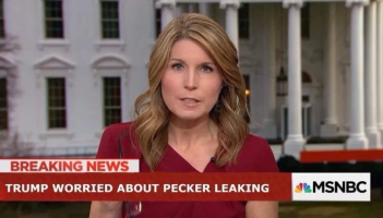 Screenshot of MSNBC news ticker which reads “Breaking News - Trump worried about Pecker leaking”. 