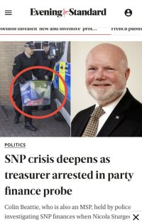 SNP crisis deepens as treasurer arrested in party finance probe Colin Beattie, who is also an MSP, held: the pictures show cops seizing teabags, and a portait of mr Beattie. 