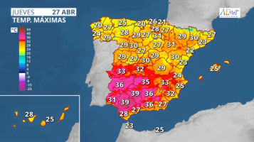 Maximum temperatures, Spain, 27 April 2023 (AEMET).