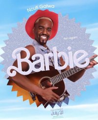 Barbie film poster. Ncuti Gatwa is wearing a red Stetson and some kind of waistcoat under which he is bare chested. He is holding a guitar the way a non guitarist would. It says “Ken again”. It looks really cheesy but also cool. The guy has class. 