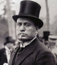 Mussolini in a top hat, fag hanging from his lips.