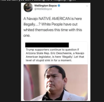 Trump supporters questioning whether a Navajo Native American is in the country illegally. 