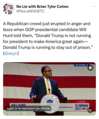 A republican crowd just erupted in anger and boos when GOP presidential candidate Will Hurd told them “Donald Trump is not running for president to make America great again – Donald Trump is running to stay out of prison.”