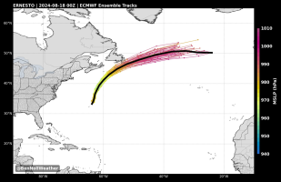 ERNESTO | 2024-08-18 00Z | ECMWF Ensemble Tracks.