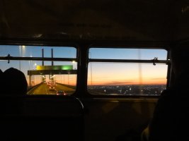 the bright lights of dartford and the dartford bridge, seen from top deck of southbound bus on the dartford bridge