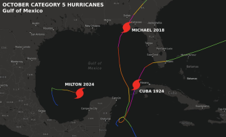 Paths of Gulf Of Mexico category 5 hurricanes.