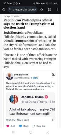 Seth Bluestein, a Republican city commissioner, says that Trump's vote fraud claims are another example of misinformation. Screenshot from the Guardian 