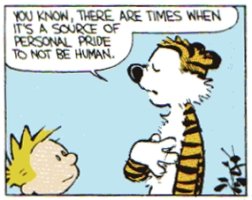 calvin and hobbes cartoon - hobbes (tiger) is saying to calvin - You know, there are times when it's a source of personal pride not to be human