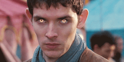 Young Merlin from the BBC show makes his eyes glow magically. 