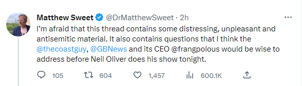 Matthew Sweet warns thread contains antisemitism