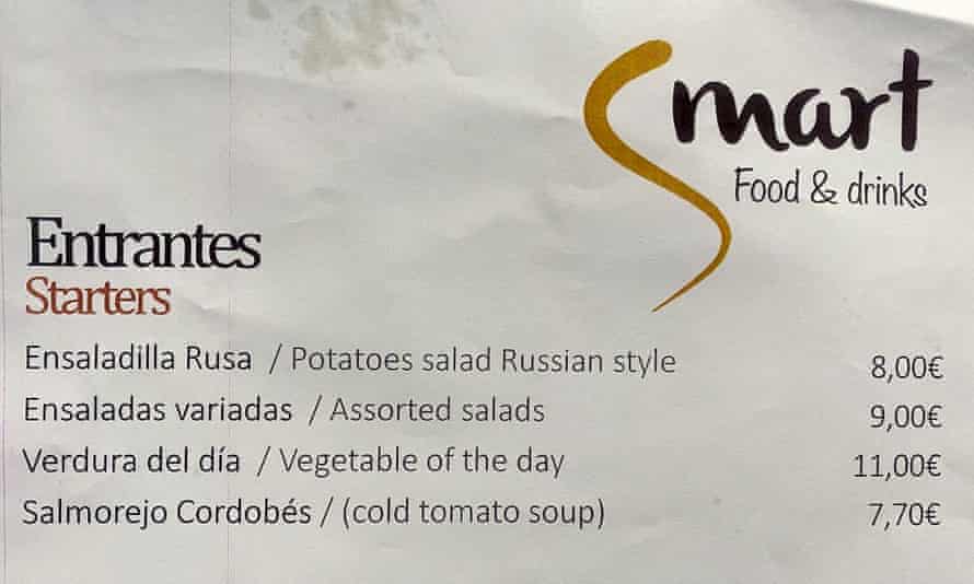 Russian salad on a menu at the Nato summit media centre restaurant.