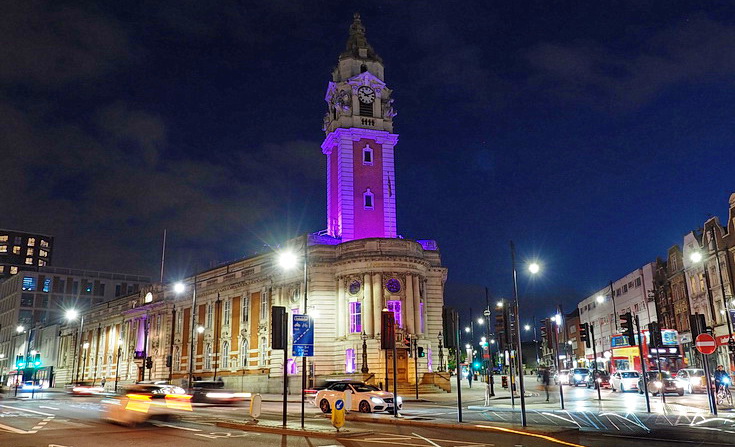 Lambeth Town Hall lit in purple to mark anniversary of the murder of George Floyd