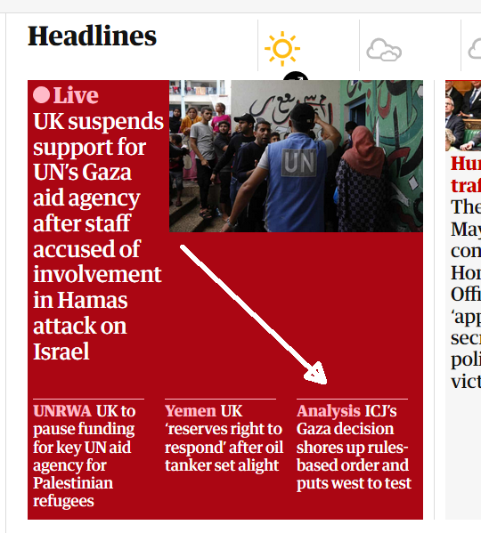 Screenshot of story on Guardian front page