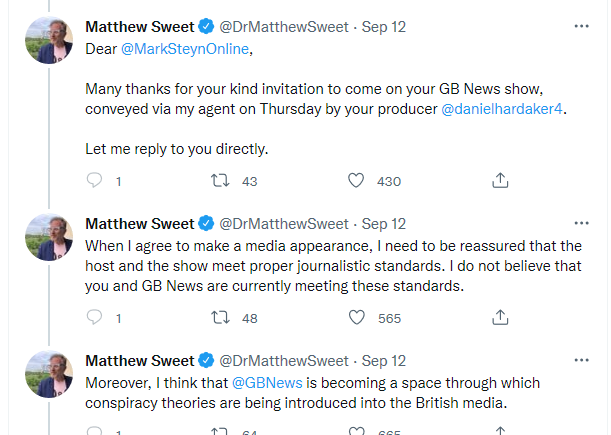 Matthew Sweet calls out GB News for promoting conspiracy theories