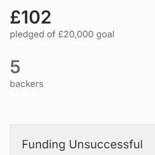 Screencap of Carlton King's failed Kickstarter results