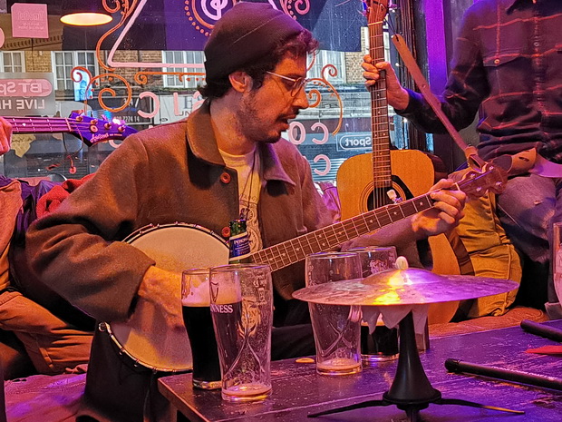 Banjos, mandolins and acoustic guitars at the Old Dispensary Monday Night Jam, Camberwell, south London