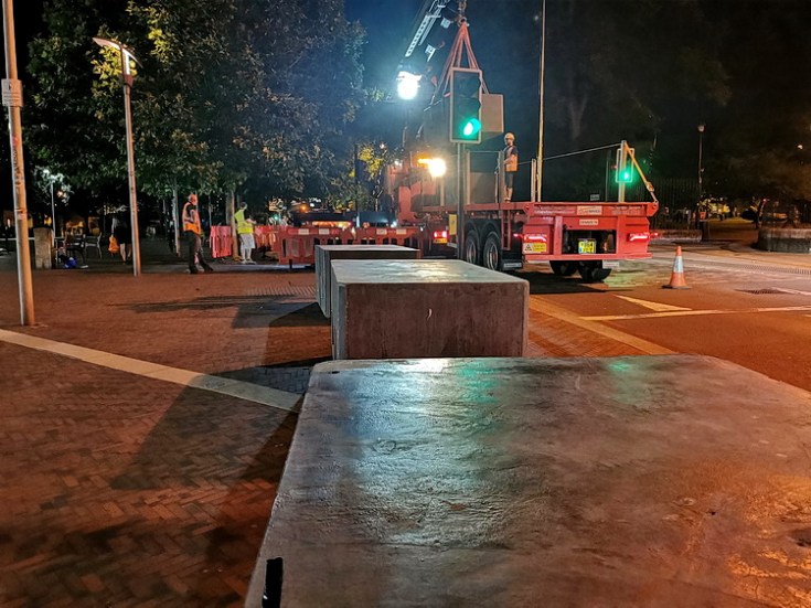 Yet more concrete blocks are plonked into Windrush Square, Sat 18th July 2020