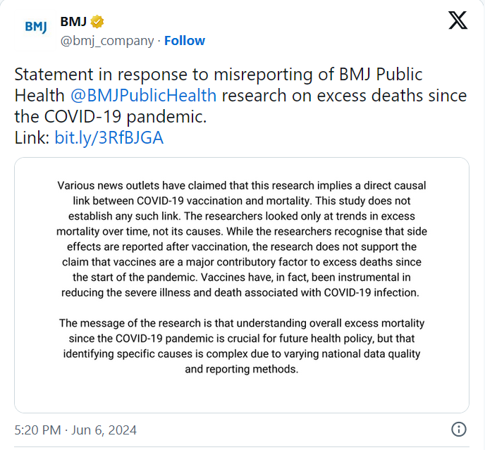 Screencap of BMJ X-tweet - see below for text and link