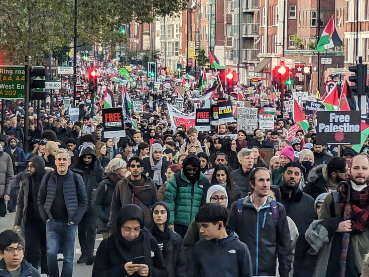 In photos: Huge Pro-Palestinian march fills the streets from Victoria to Vauxhall, Sat 11th Nov 2023