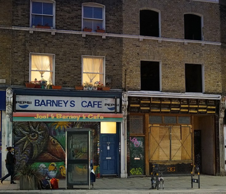 Loughborough Junction at night: shop fronts, signs and street scenes