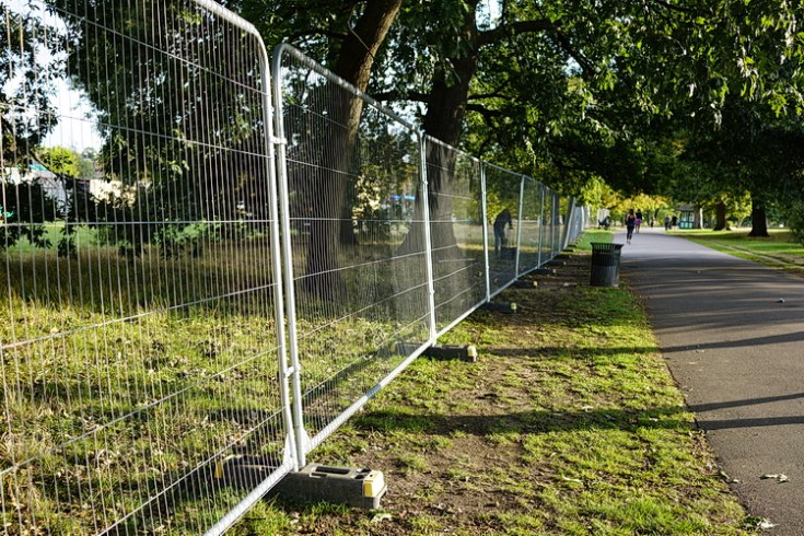 Meanwhile in Brockwell park, fences are going up, August 2020