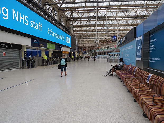 The eerie emptiness of Waterloo station in rush hour lockdown, 5.30pm, Thurs 4th June 2020