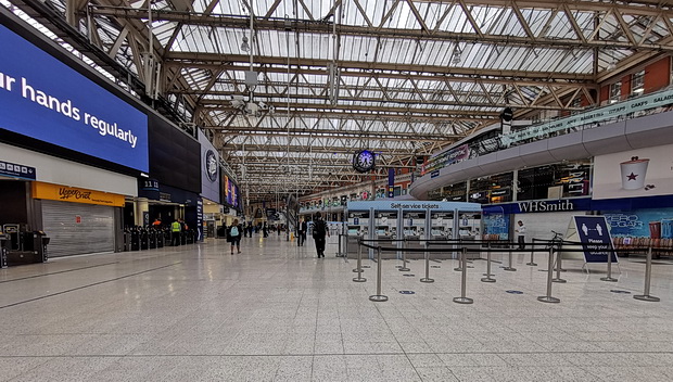 The eerie emptiness of Waterloo station in rush hour lockdown, 5.30pm, Thurs 4th June 2020