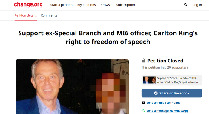 Screencap of Carlton King's change.org petition page