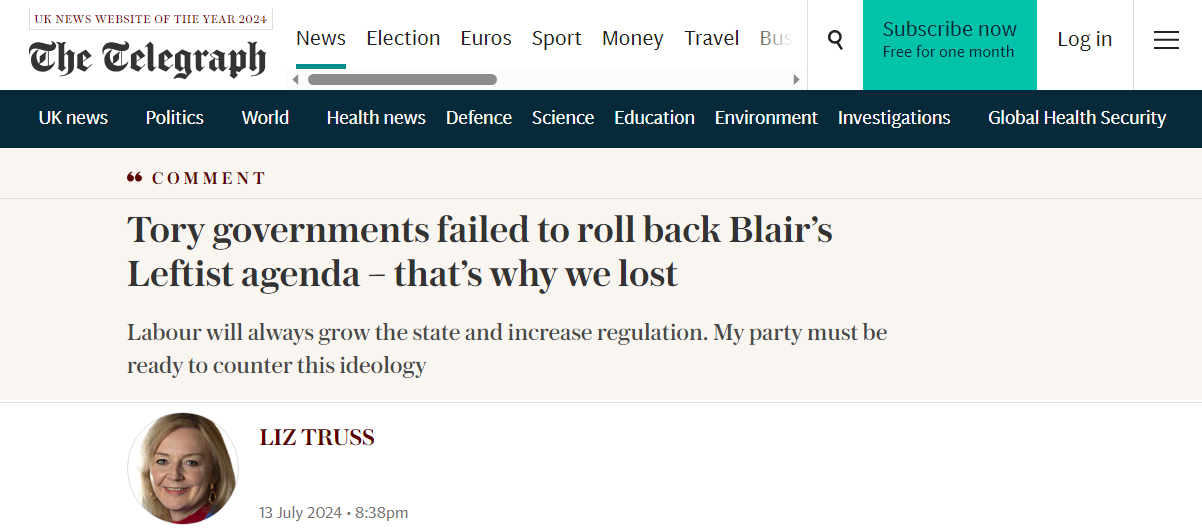 Screencap of the headline on Truss' article