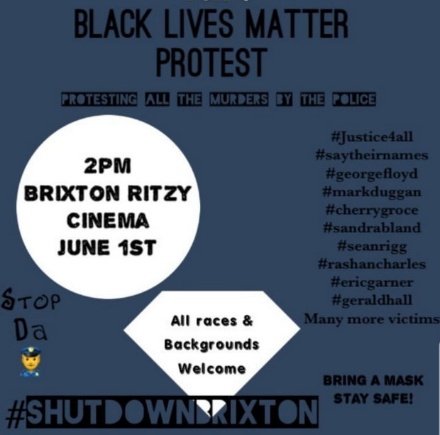 Black Lives Matter protest in Brixton today, 1st June 2020, 2pm