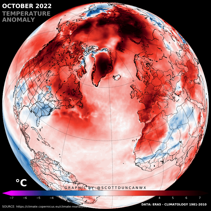 Temperature anomalies in October 2022