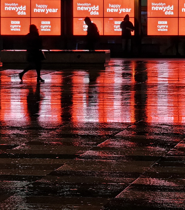 Photos of the rain-soaked streets of Cardiff - City centre and Llanishen at night, Jan 2020