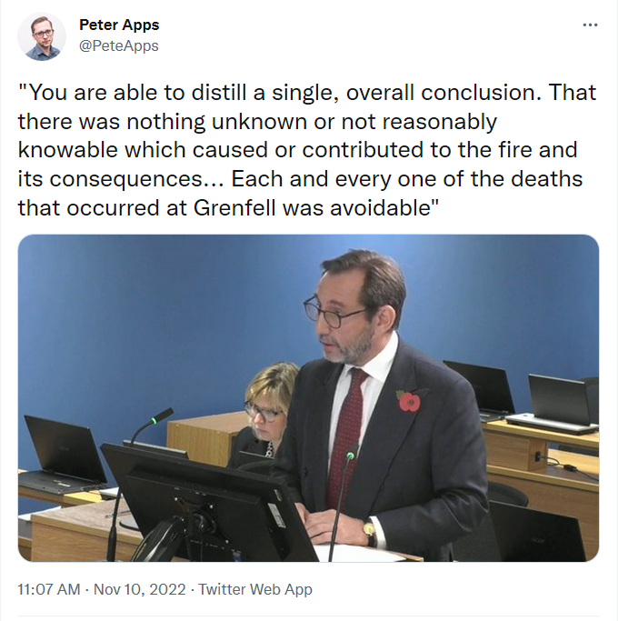 Each and every one of the deaths that occurred at Grenfell was avoidable.