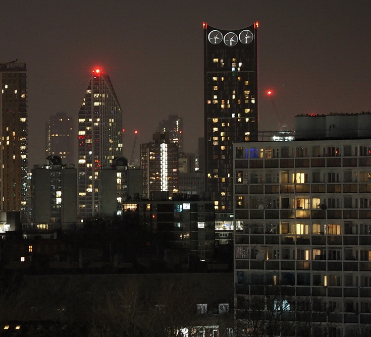 In photos: Red tower block crane lights seen from Brixton