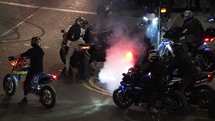 Motorcycle roar: Brixton's Coldharbour Lane fills with noise as bikes descend at night