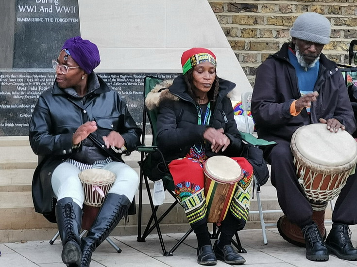 In photos: The drummers under the Bovril sign, Windrush Square, Brixton