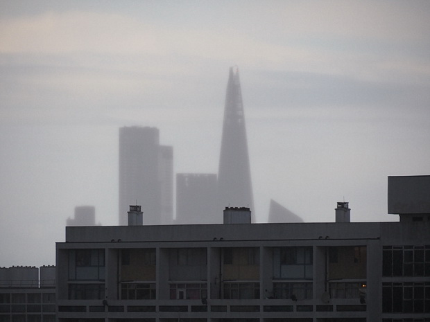 City in the mist: London seen from Brixton during yesterday's storms