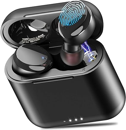 TOZO T6 True Wireless Earbuds Bluetooth Headphones Touch Control with Wireless Charging Case IPX8 Waterproof TWS Stereo Earphones in Ear Built in Mic Headset Premium Deep Bass for Sport Black