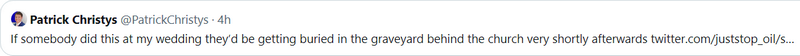 Patrick Christys: ''If somebody did this at my wedding they'd be getting buried in the graveyard behind the church very shortly afterwards''