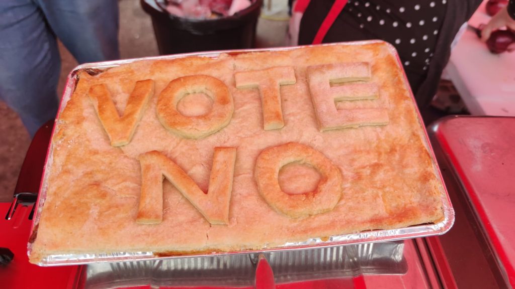 Pie with Vote No decorations