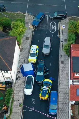 An aerial shot shows how the car chase ended